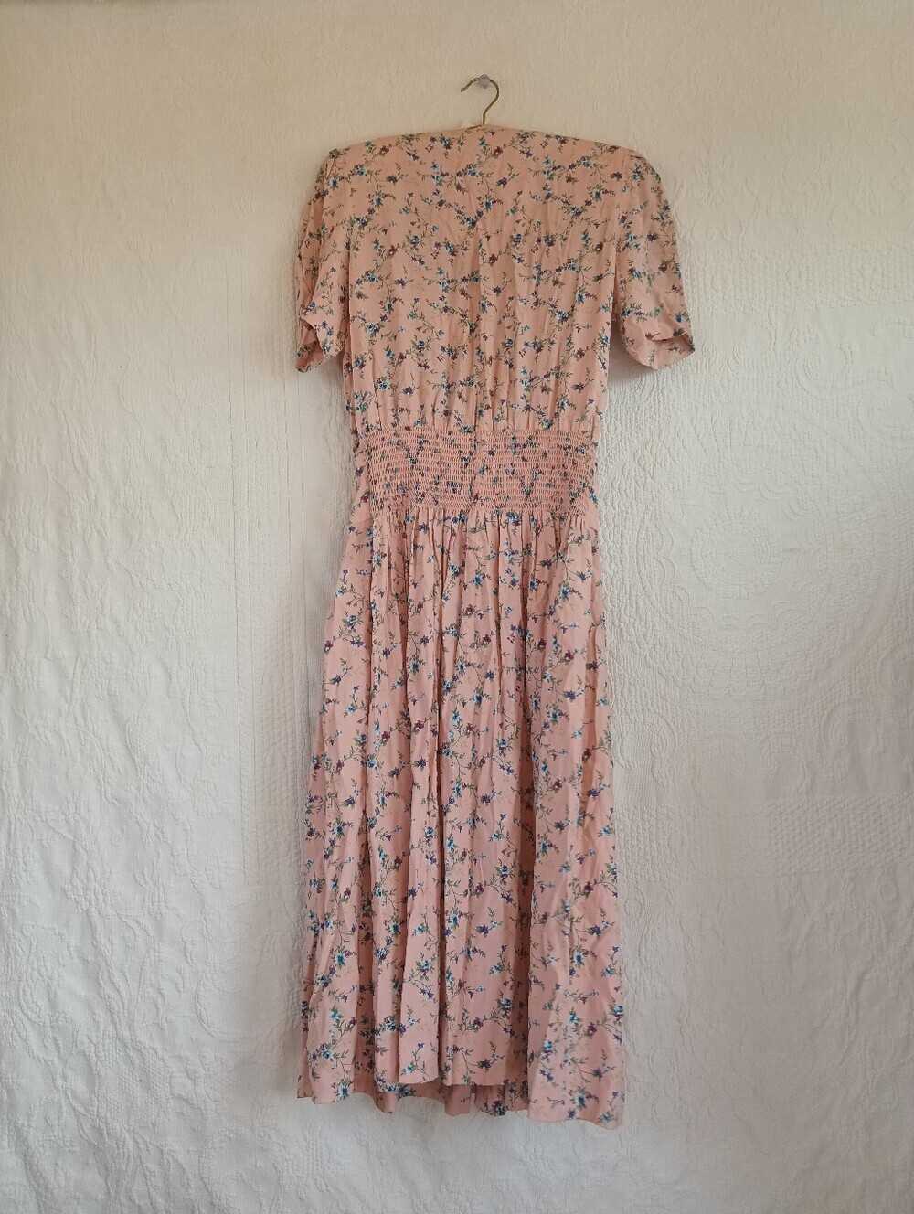 Vintage Pink Floral Midi Dress Lace Sailor Collar Prairiecore Karin Stevens 80s - Picture 12 of 15